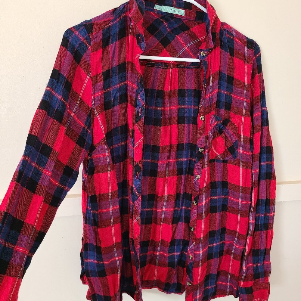 Maurices Flannel Red Blue Plaid Lightweight Plaid Button Down Camping Summer